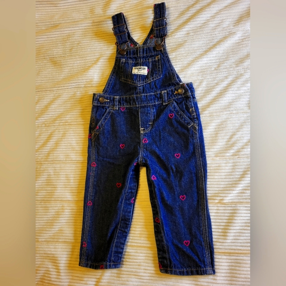 Oshkosh Jean Bibs with pink hearts size 12mon